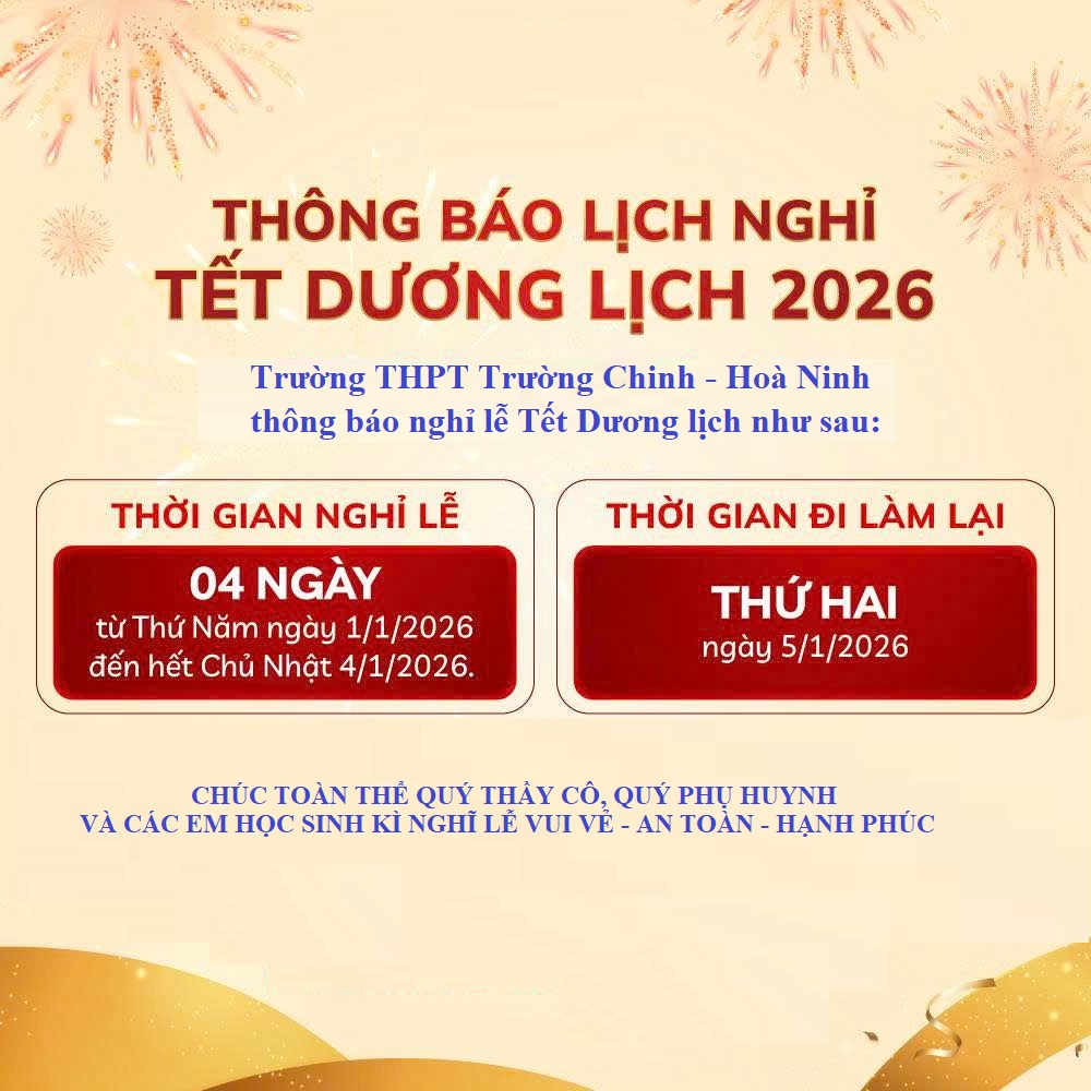 Thông báo nghỉ Tết Dương lịch năm 2026 và lịch học bù các ngày trong thời gian nghỉ